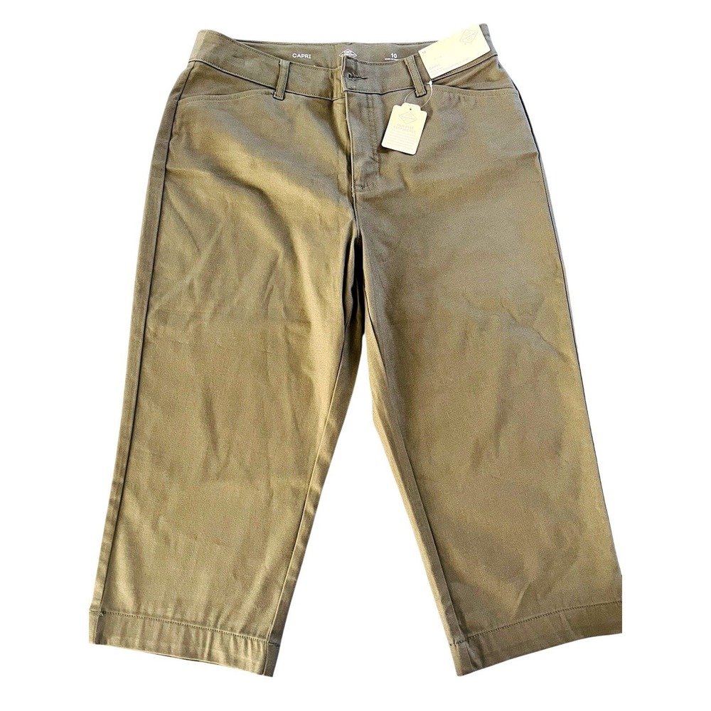 NWT St. John's Bay Womens Size 10 Capri Olive Green Mid Rise Secretly Slender